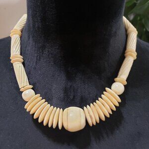 Womens Fashion Yellow Wood Shell Beaded Choker Collar Necklace with Barrel Clasp
